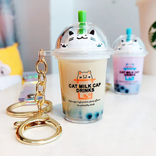 Katt og Bubble Tea Nøkkelring