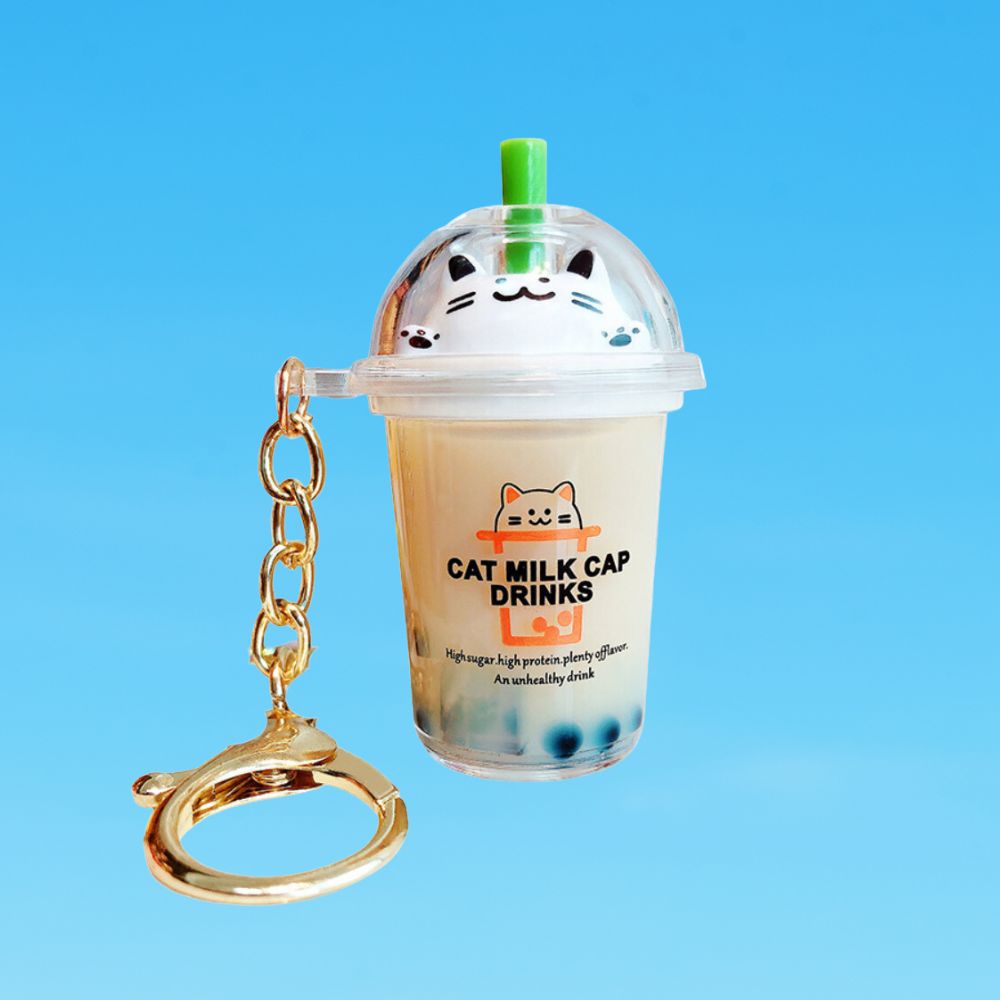 Katt og Bubble Tea Nøkkelring