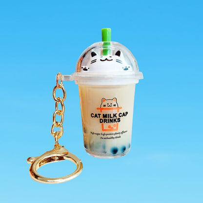 Katt og Bubble Tea Nøkkelring