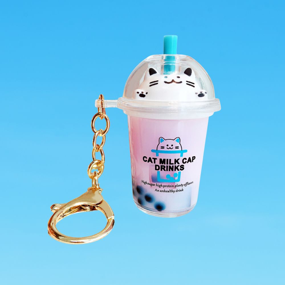 Katt og Bubble Tea Nøkkelring